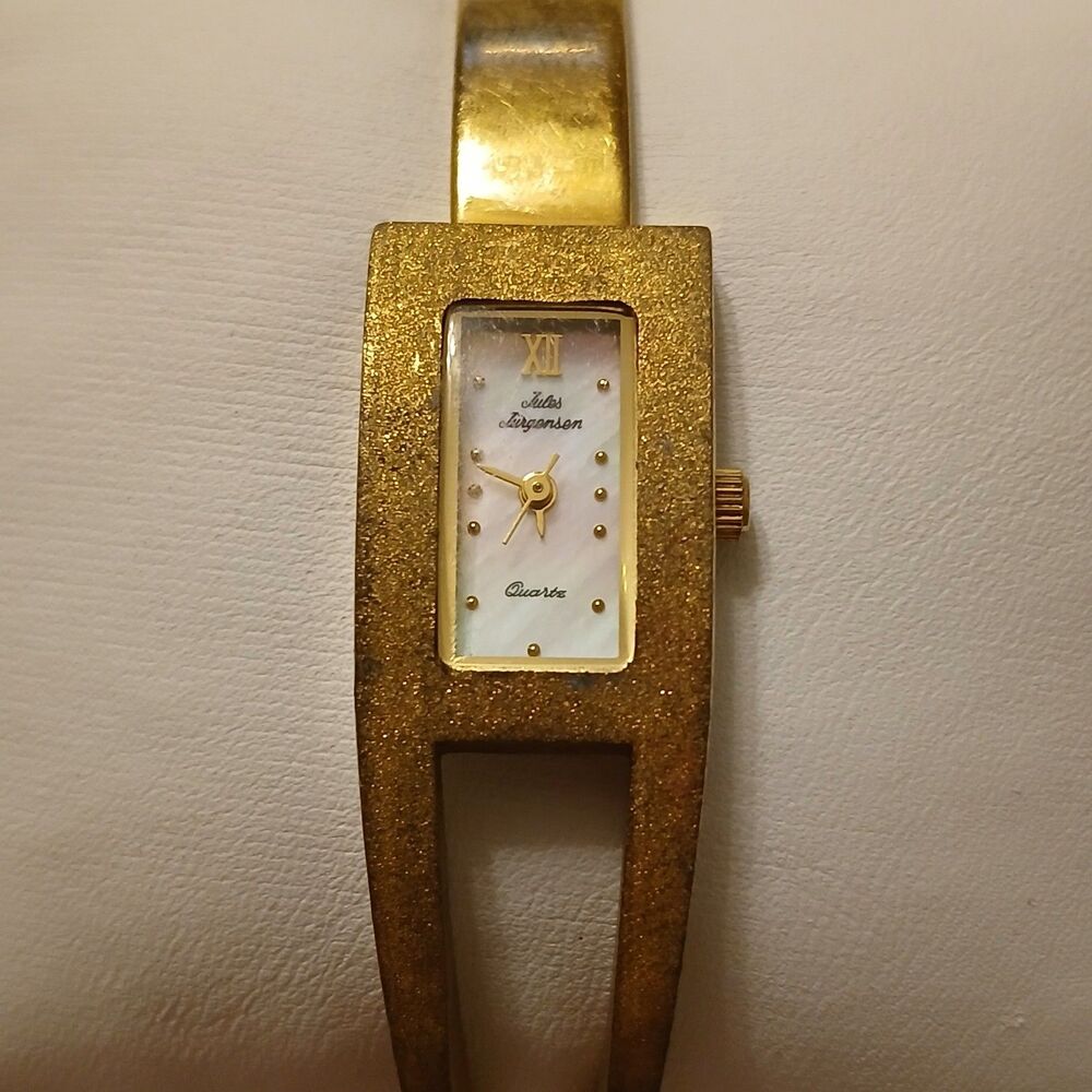VTG 90s ​Jules Jurgensen Gold Tone MOP Dial Quartz Bangle Bracelet Watch 7830